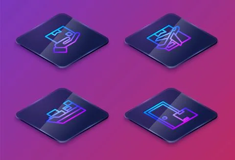 Set Isometric line Delivery hand with box, Cargo ship boxes delivery, Plane Stock-Illustration