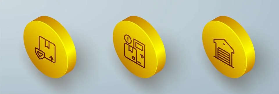 Set Isometric line Delivery security with shield, Home delivery services and Stockillustratie