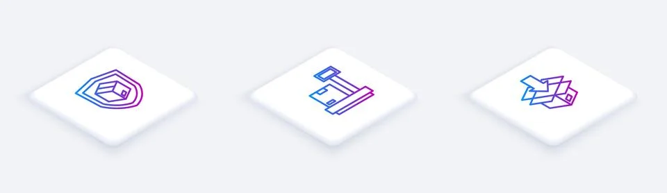 Set Isometric line Delivery security with shield, Scale cardboard box and C.. 스톡 일러스트