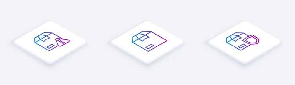 Set Isometric line Delivery security with shield, Carton cardboard box and .. Ilustração Stock