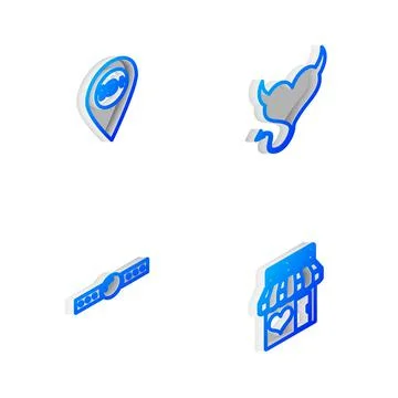 Set Isometric line Devil heart with horns, Location 18 plus, Silicone ball gag Stock Illustration