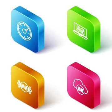 Set Isometric line Digital speed meter 5G, Laptop with network, and Cloud icon 스톡 일러스트