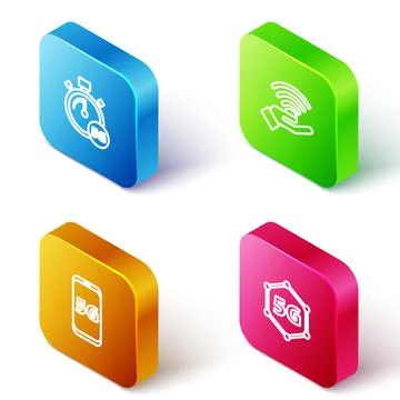 Set Isometric line Digital speed meter 5G, network, Mobile with and icon. Vector イラスト素材
