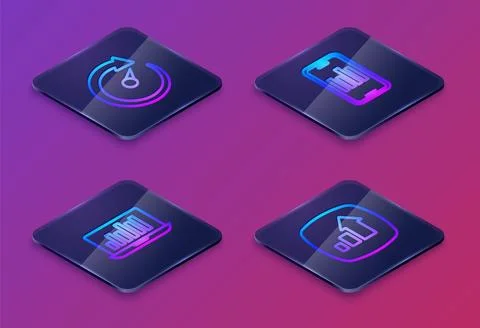 Set Isometric line Digital speed meter, Laptop with graph chart, Mobile and.. Stock Illustration