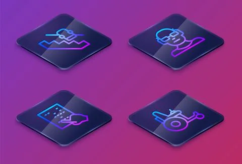 Set Isometric line Disabled elevator, Braille, Poor eyesight and Electric Illustrazione stock