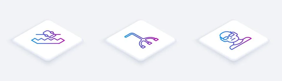 Set Isometric line Disabled elevator, Walking stick cane and Poor eyesight... 库存插图