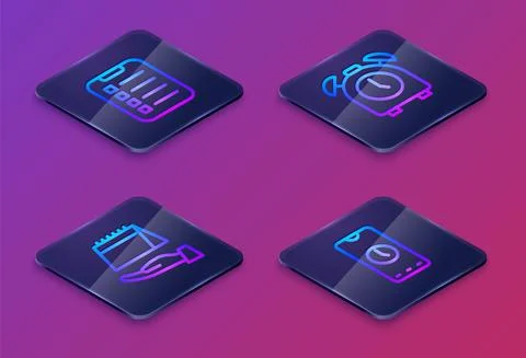 Set Isometric line To do list or planning, Calendar, Alarm clock and app mobile Stock Illustration