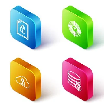 Set Isometric line Document and lock, Time Management, Cloud computing and 스톡 일러스트