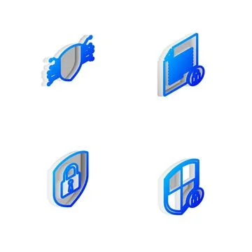 Set Isometric line Document and lock, Cyber security, Shield with and icon Illustrazione stock