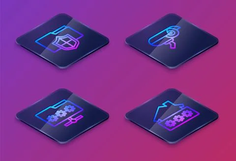 Set Isometric line Document folder protection, Folder with password, Security Ilustración de archivo