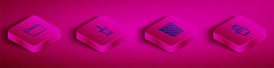 Set Isometric line Document folder, Push pin, Trash can and Cactus and succulent Stock Illustration