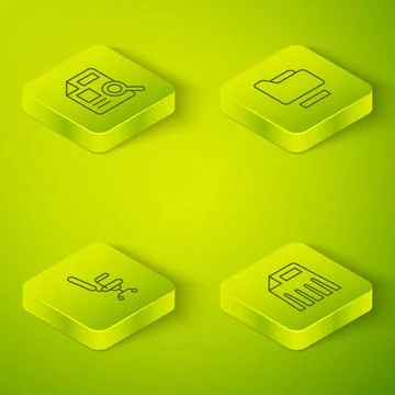 Set Isometric line Document folder, Office chair, Paper shredder and with graph Stock Illustration