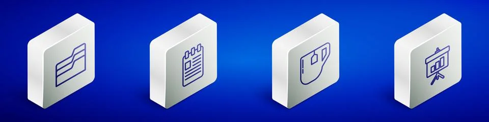 Set Isometric line Document folder, Spiral notebook, Cup of tea with tea ba.. Illustrazione stock