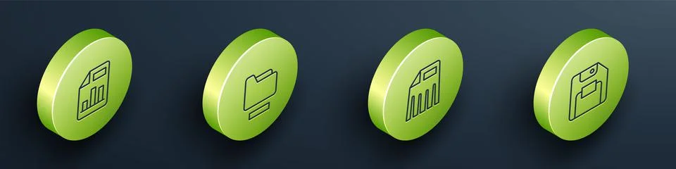 Set Isometric line Document with graph chart, folder, Paper shredder and Floppy Stock Illustration