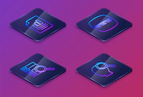 Set Isometric line Document with graph chart, Server, Website template and 库存插图