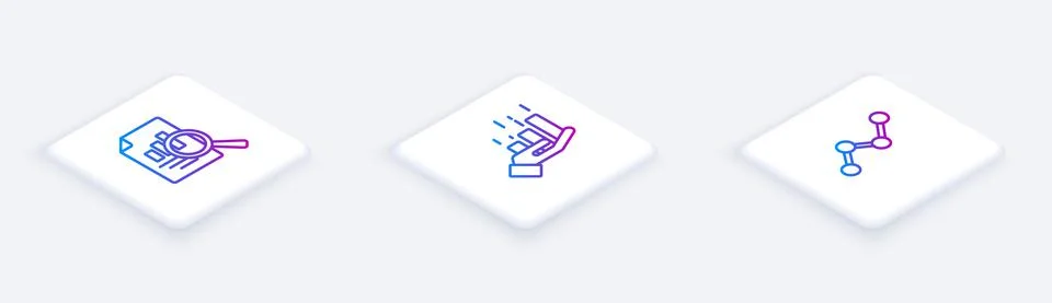 Set Isometric line Document with graph chart, Financial growth and Graph Stock Illustration