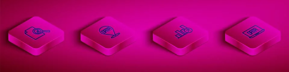 Set Isometric line Document with graph chart, Data analysis, Financial growth Illustrazione stock