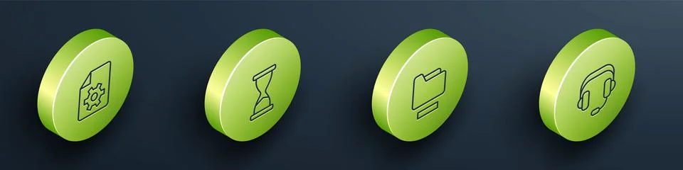 Set Isometric line Document settings, Old hourglass, folder and Headphones icon イラスト素材