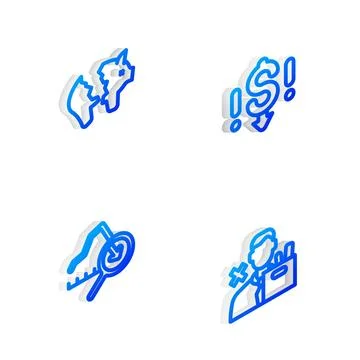 Set Isometric line Dollar rate decrease, Broken piggy bank, Global economic Stock Illustration