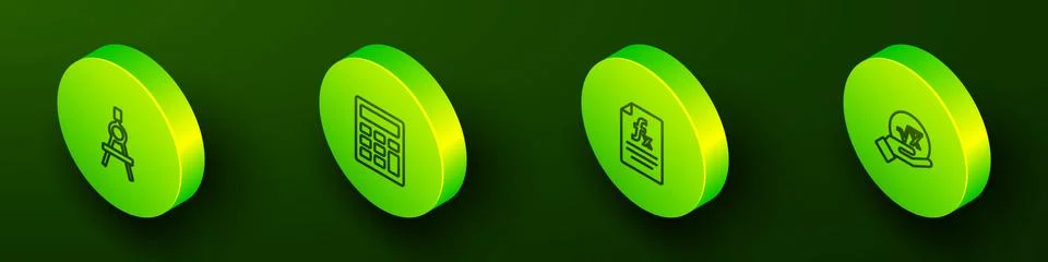 Set Isometric line Drawing compass, Calculator, Function mathematical symbol and Stock Illustration