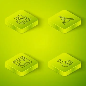 Set Isometric line Drawing compass, Data visualisation, Test tube and Basic Stock Illustration