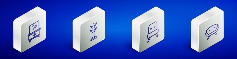Set Isometric line Dressing table, Coat stand, Armchair and Sofa icon. Vector 스톡 일러스트