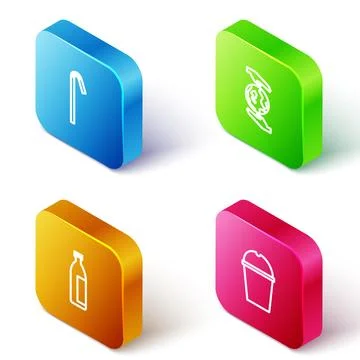 Set Isometric line Drinking plastic straw, Hands holding Earth globe, Lotion  Stock Illustration