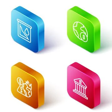 Set Isometric line Drop in crude oil price, Global economic crisis, and Bank Stock Illustration