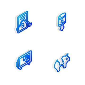 Set Isometric line Drop in crude oil price, Mobile stock trading, Safe and Stock Illustration