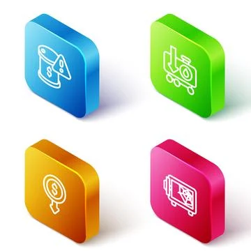 Set Isometric line Drop in crude oil price, , Dollar rate decrease and Safe icon Stock Illustration