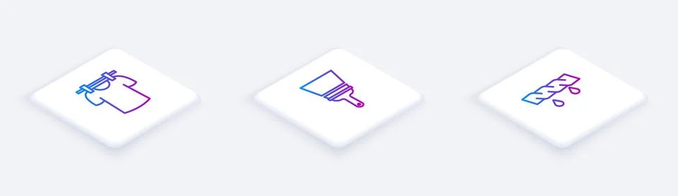 Set Isometric line Drying clothes, Rubber cleaner for windows and Squeeze. .. Stock Illustration