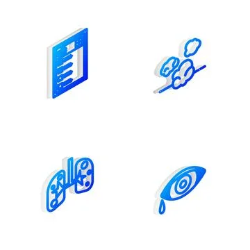 Set Isometric line Dust, Clinical record, Lungs and Reddish eye allergic conj Stock Illustration
