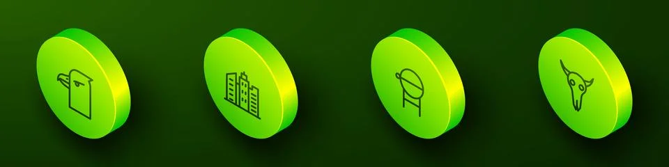 Set Isometric line Eagle head, City landscape, Barbecue grill and Buffalo s.. Illustrazione stock