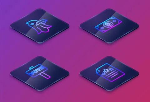 Set Isometric line Eagle, Vote, Stacks paper money cash and Declaration of .. 스톡 일러스트