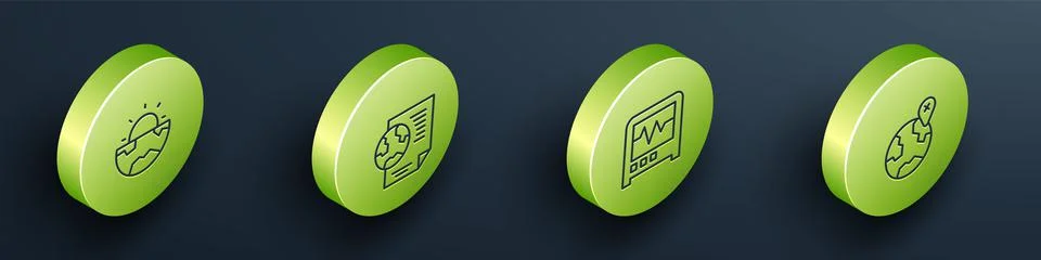 Set Isometric line Earth core structure crust, globe with document, Seismograph Stock Illustration