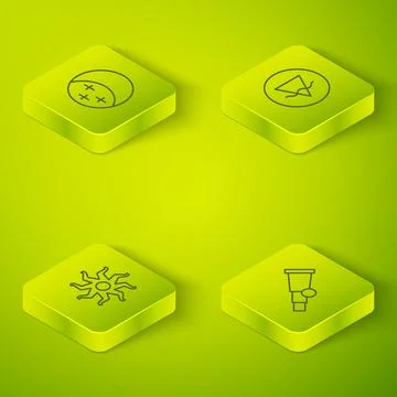 Set Isometric line Earth element, Sun, Telescope and Eclipse of the sun ico.. Stock Illustration