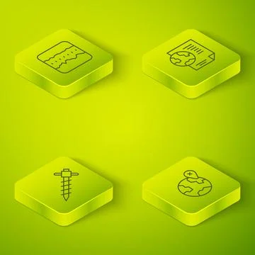 Set Isometric line Earth globe with document, Construction jackhammer, Loca.. イラスト素材