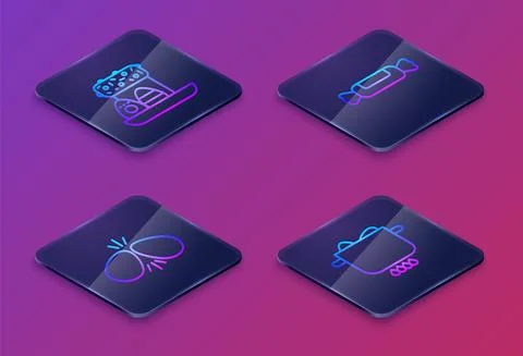 Set Isometric line Easter cake and eggs, Easter eggs, Candy and Egg in hot pot Stock Illustration