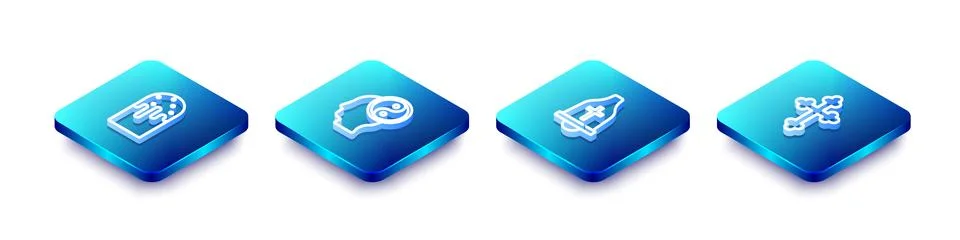 Set Isometric line Easter cake, Yin Yang, Church bell and Christian cross i.. Illustrazione stock