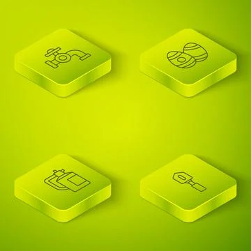 Set Isometric line Easter egg, Garden sprayer for fertilizer, Shovel and Water Illustrazione stock