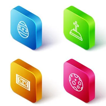 Set Isometric line Easter egg, Tombstone with cross, Traditional carpet and Moon Stock Illustration