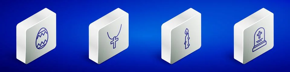 Set Isometric line Easter egg, Christian cross on chain, Burning candle and G Stock Illustration