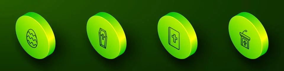 Set Isometric line Easter egg, Coffin, Holy bible book and Church sermon trib Stock Illustration