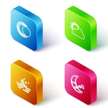 Set Isometric line Eclipse of the sun, Sun and cloud weather, Moon stars and Ilustração Stock