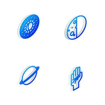 Set Isometric line Eclipse of the sun, Astrology horoscope circle, Planet Saturn Stock Illustration