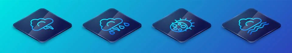 Set Isometric line Eclipse of the sun, Cloud and lightning, Fog cloud and icon Illustrazione stock