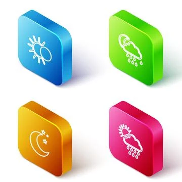 Set Isometric line Eclipse of the sun, Cloud with rain and moon, Moon stars a Ilustração Stock