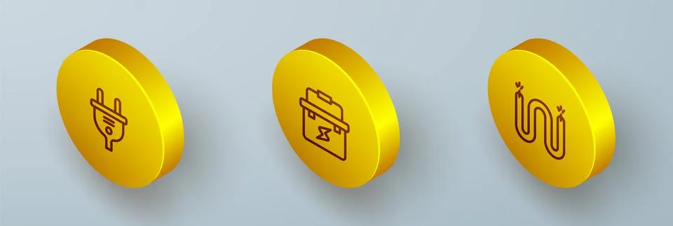 Set Isometric line Electric plug, Toolbox electrician and cable icon. Vector イラスト素材