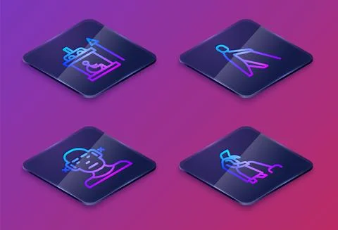 Set Isometric line Elevator for disabled, Deaf, Blind human holding stick and 스톡 일러스트