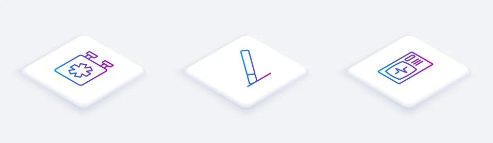 Set Isometric line Emergency - Star of Life, Surgery scalpel and Monitor wi.. Ilustração Stock